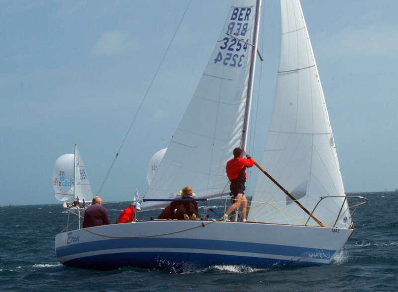 Tim Lynch's J24, Erin, pictured before sinking in the Great Sound during yesterday's racing in the International Race Week regatta.